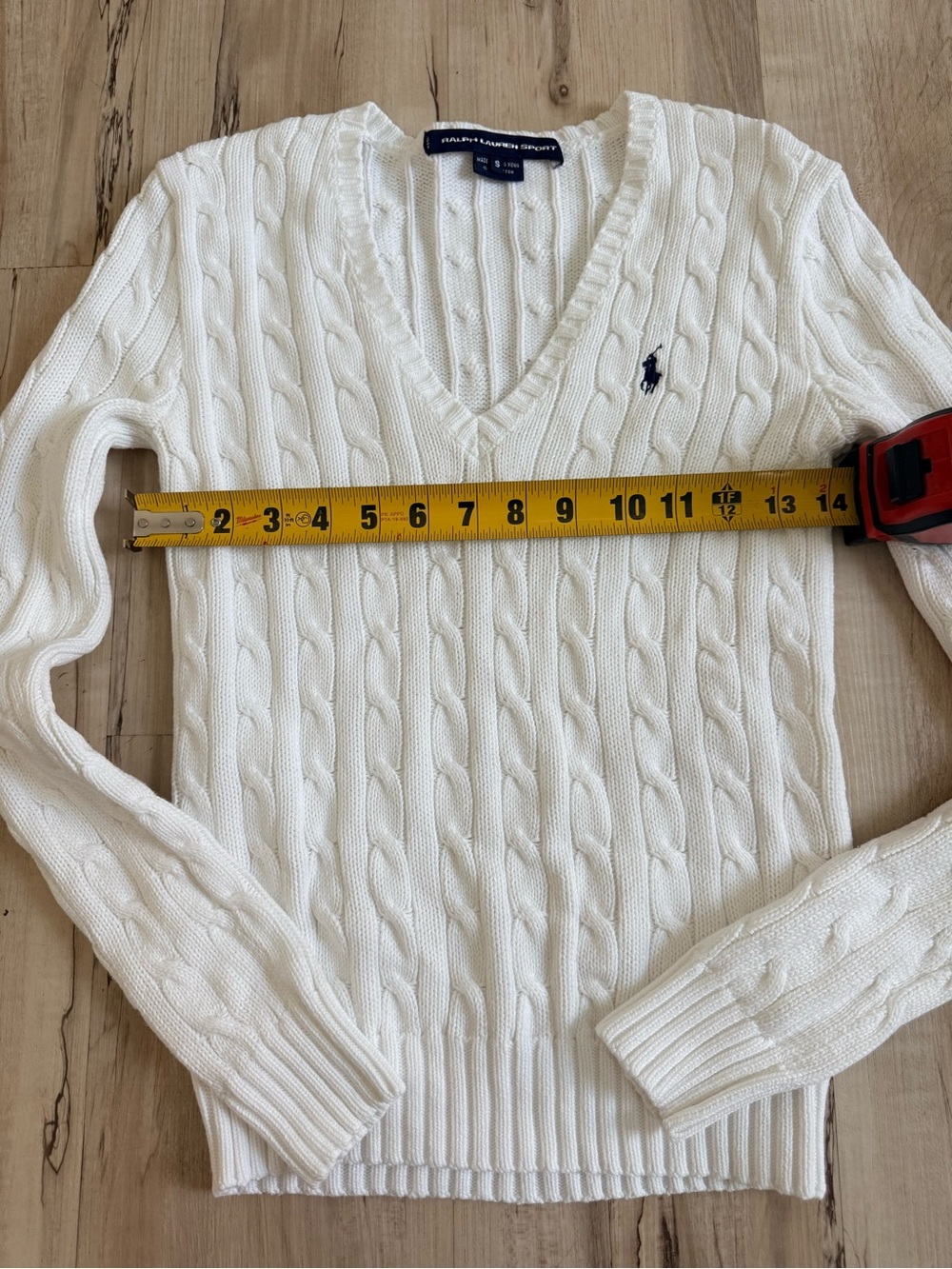 Ralph Lauren White Cable-Knit V-Neck Sweater - Picture 3 of 6